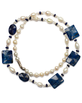 Colier cu perle de cultura, sodalit si lapis lazuli