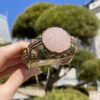 Bratara vintage din argint aurit cu email si cuart roz natural