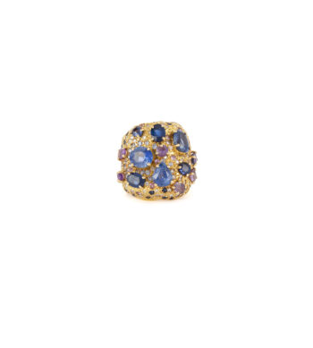 Inel creatie din aur de 18k cu diamante si safire naturale multicolore