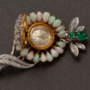 Brosa cu ceas Longines din aur de 18k cu opal, smaralde si diamante naturale