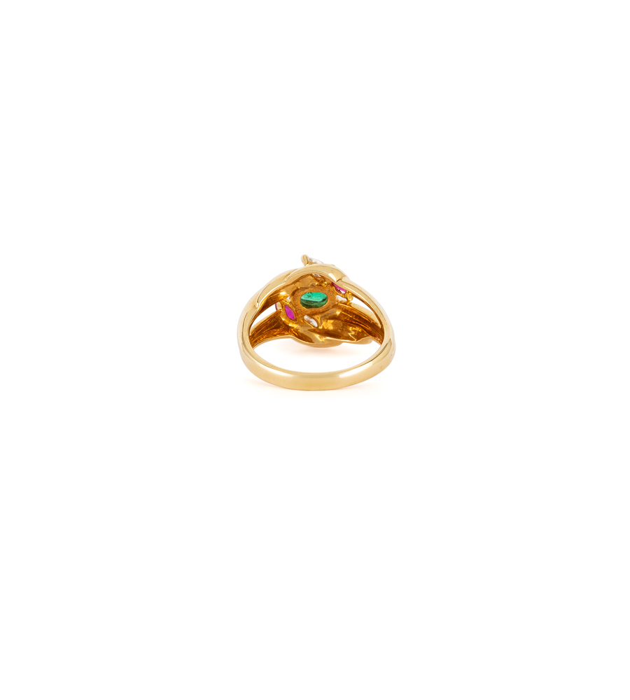 Inel din aur de 18k cu smarald, rubine și diamante naturale