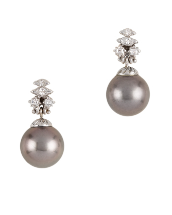 Cercei din aur alb de 18k cu perle tahiti si diamante naturale