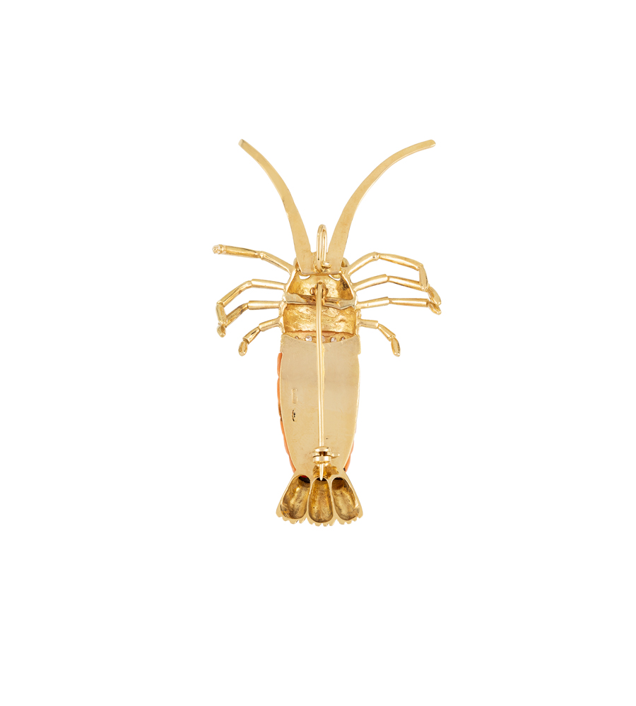 Brosa-pandant vintage din aur de 18k cu safire, coral si diamante naturale