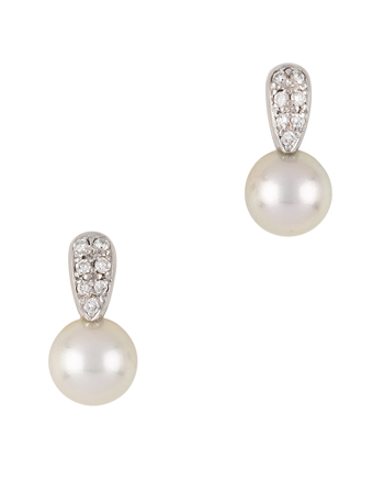 Cercei din aur alb de 18k cu perle si diamante naturale