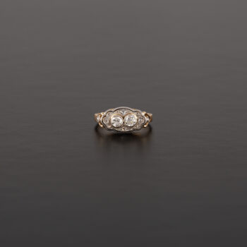 Inel autentic Art Deco din aur de 14k si platia cu diamante naturale