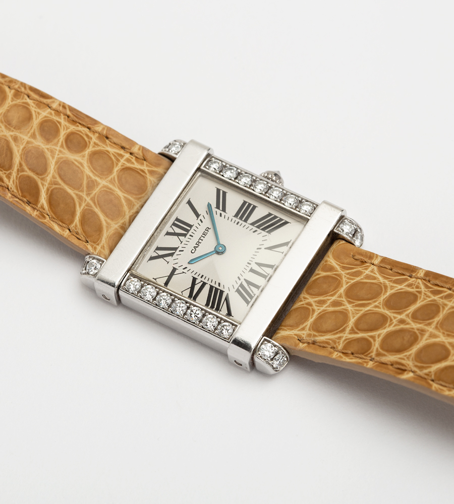 Ceas original Cartier, mecanic, din platina cu diamante naturale