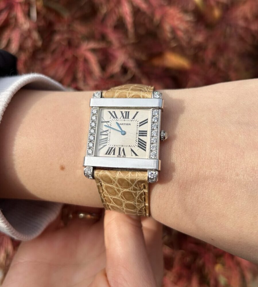 Ceas original Cartier, mecanic, din platina cu diamante naturale