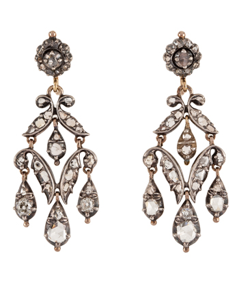 Cercei Art Nouveau din aur de 18k si argint cu diamante naturale