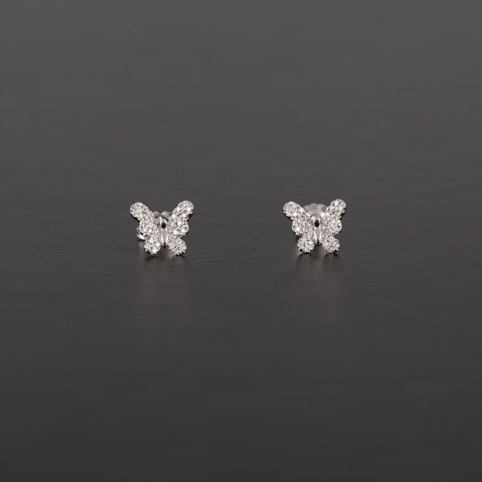 Cercei fluturasi din aur alb de 18k cu diamante naturale