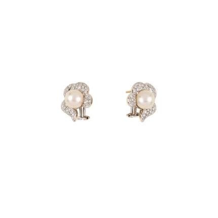 Cercei din aur de 18k cu perle si diamante naturale