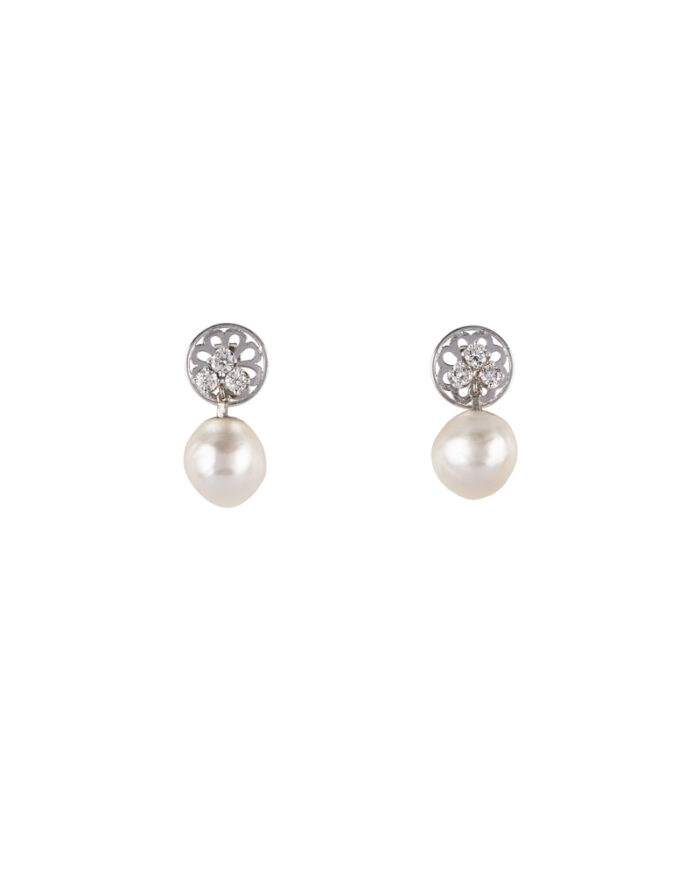 Cercei aur alb de 18k cu perle si diamante naturale