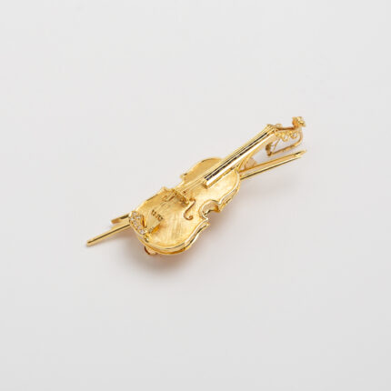 Brosa-pandant vioara din aur de 18k cu safire si diamante naturale