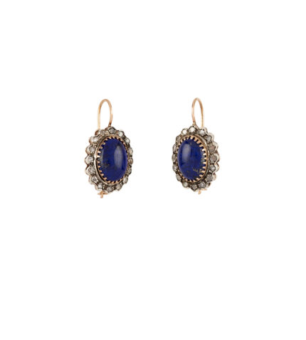 Cercei vintage din aur de 12k cu lapis lazuli si anturaj diamante naturale