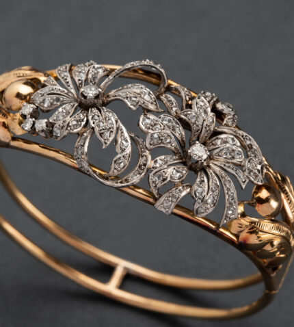 Bratara din perioada Art Deco, aur de 18k si platina cu diamante naturale