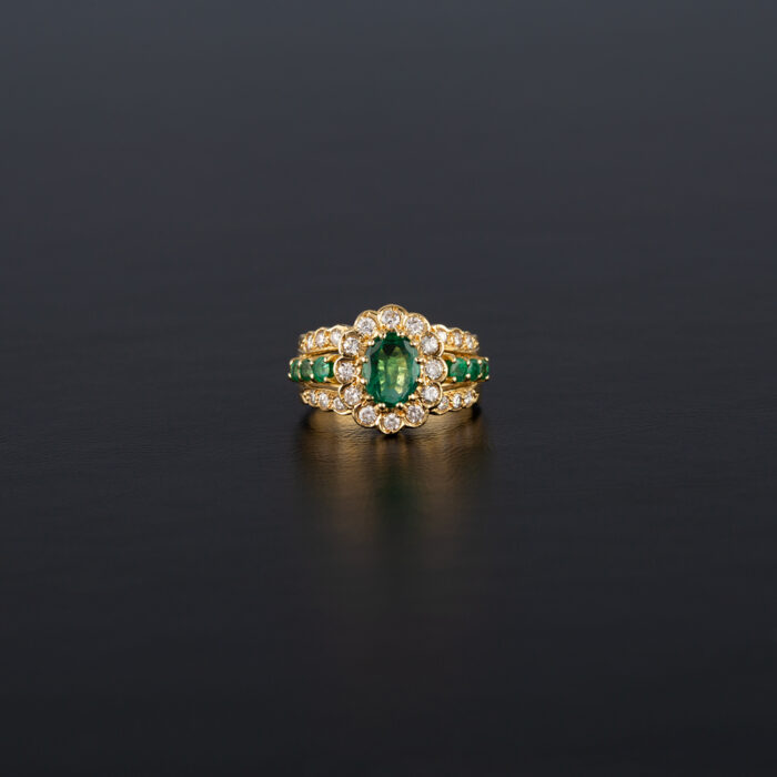 Inel din aur de 18k cu smaralde si diamante naturale