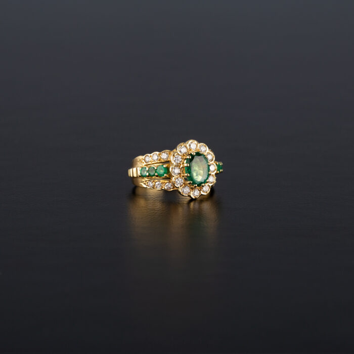 Inel din aur de 18k cu smaralde si diamante naturale
