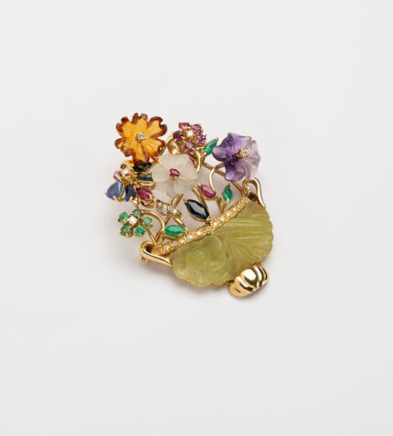 Brosa-pandant cosulet cu flori din aur de 18k cu mix de pietre naturale