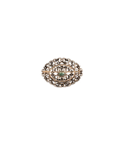 Brosa vintage din aur de 14k cu diamante si smarald natural