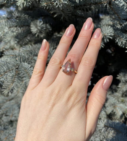 Inel din aur roz de 18k cu morganit si diamante naturale