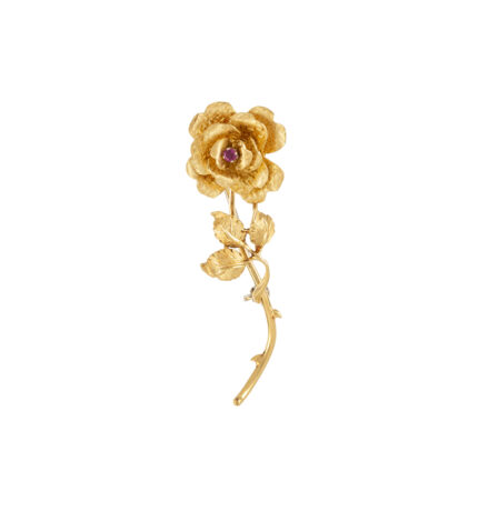 Brosa trandafir din aur de 18k si rubin natural
