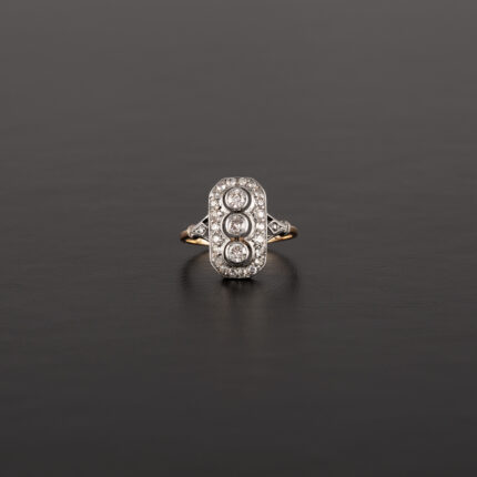 Inel autentic Art Deco din aur de 18k si argint cu diamante naturale