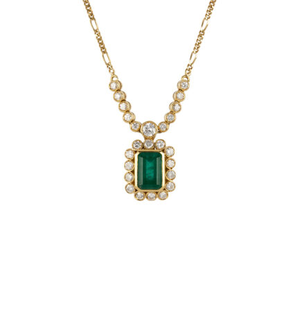 Colier vintage din aur de 18k cu smarald si diamante naturale