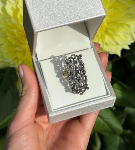 Inel vintage din aur de 19k cu diamante montare in argint