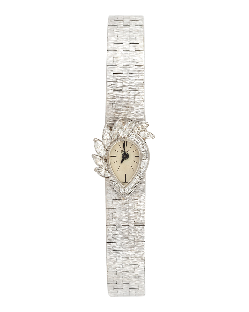 Ceas mecanic Piaget din aur alb de 18k cu diamante naturale