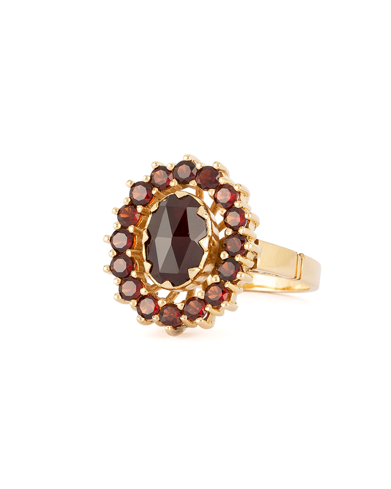 Inel vintage din aur de 18k cu granate naturale