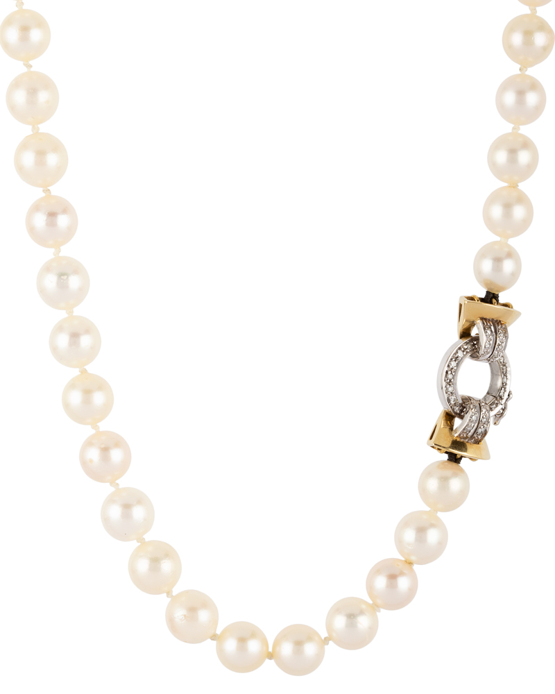 Colier din perle naturale si cheita din aur de 18k cu diamante