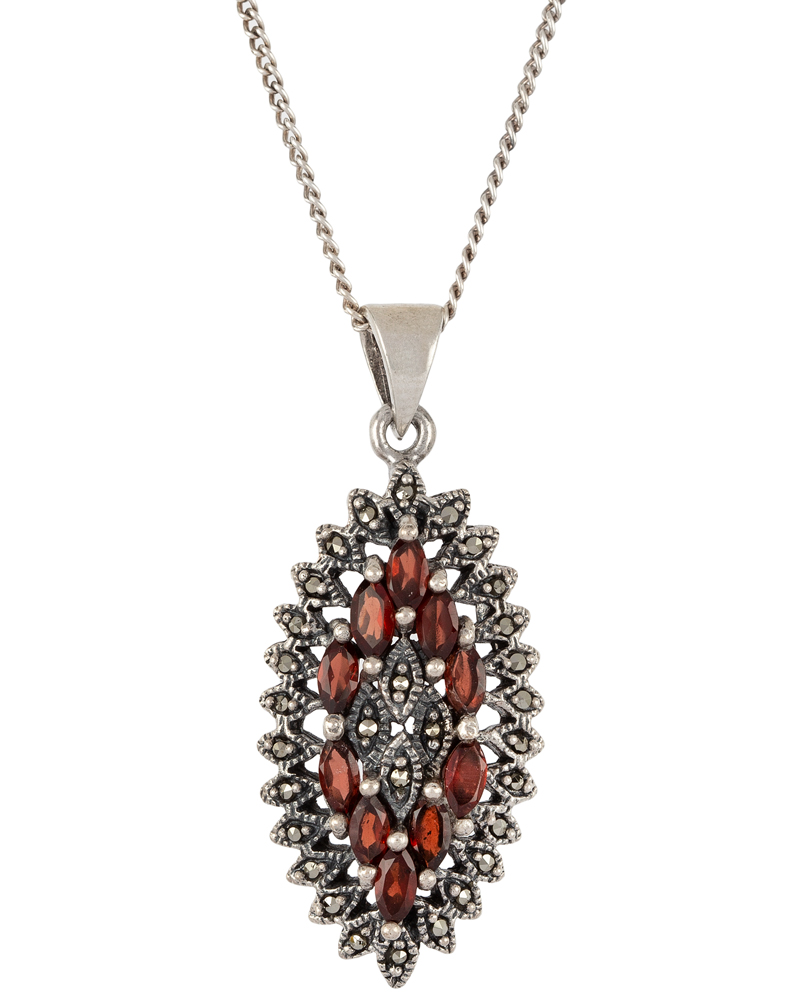 Colier vintage din argint cu marcasite si granate 