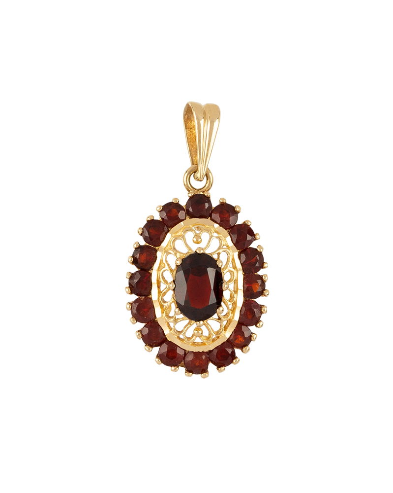 Pandant vintage din aur de 18k cu granate naturale 