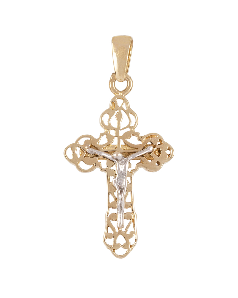 Cruciulita vintage din aur alb si galben de 14k
